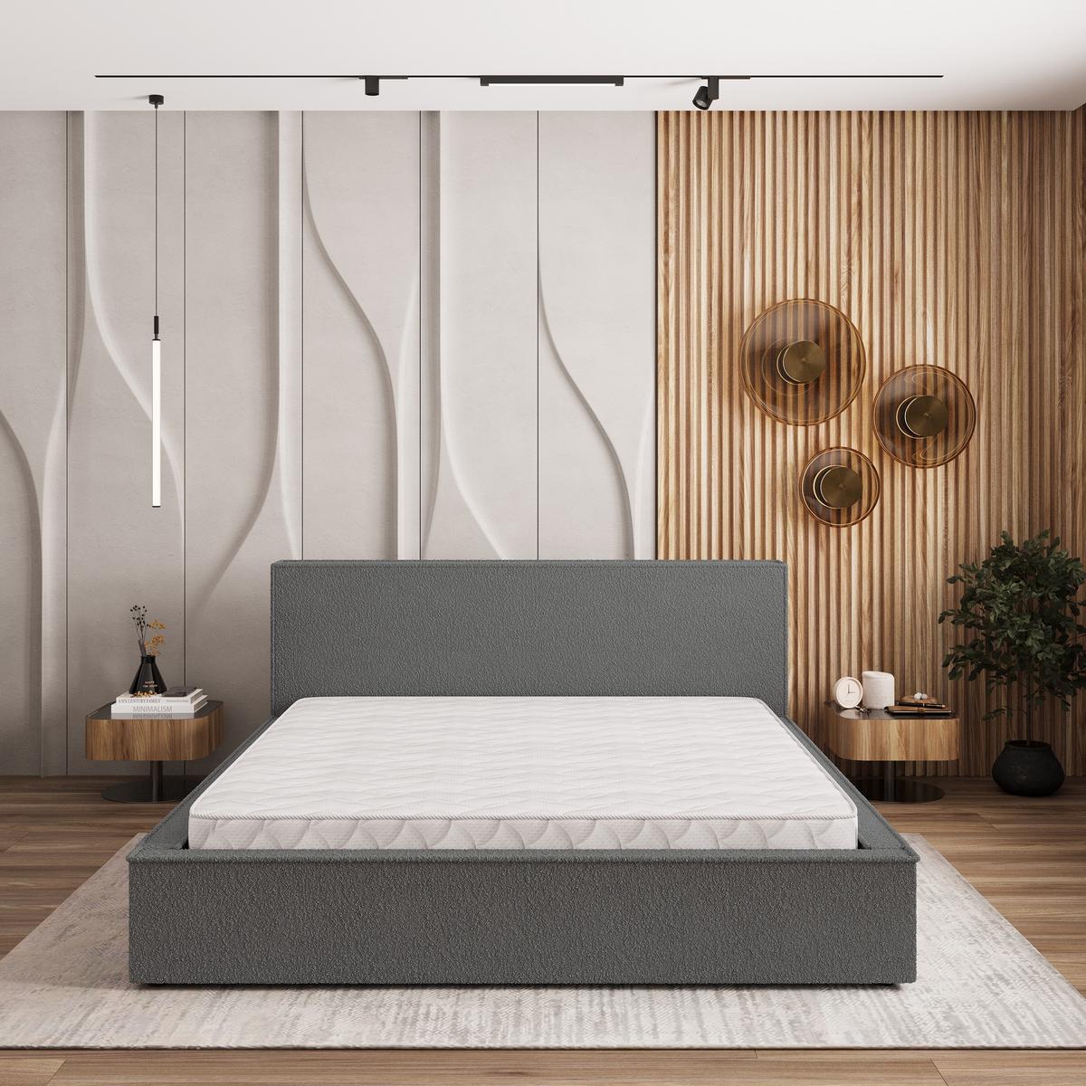 POLSTERBETT CELORA Q 120x200 cm mit Bettkästen - Grau - Grau, Holz/Textil - MASSENO