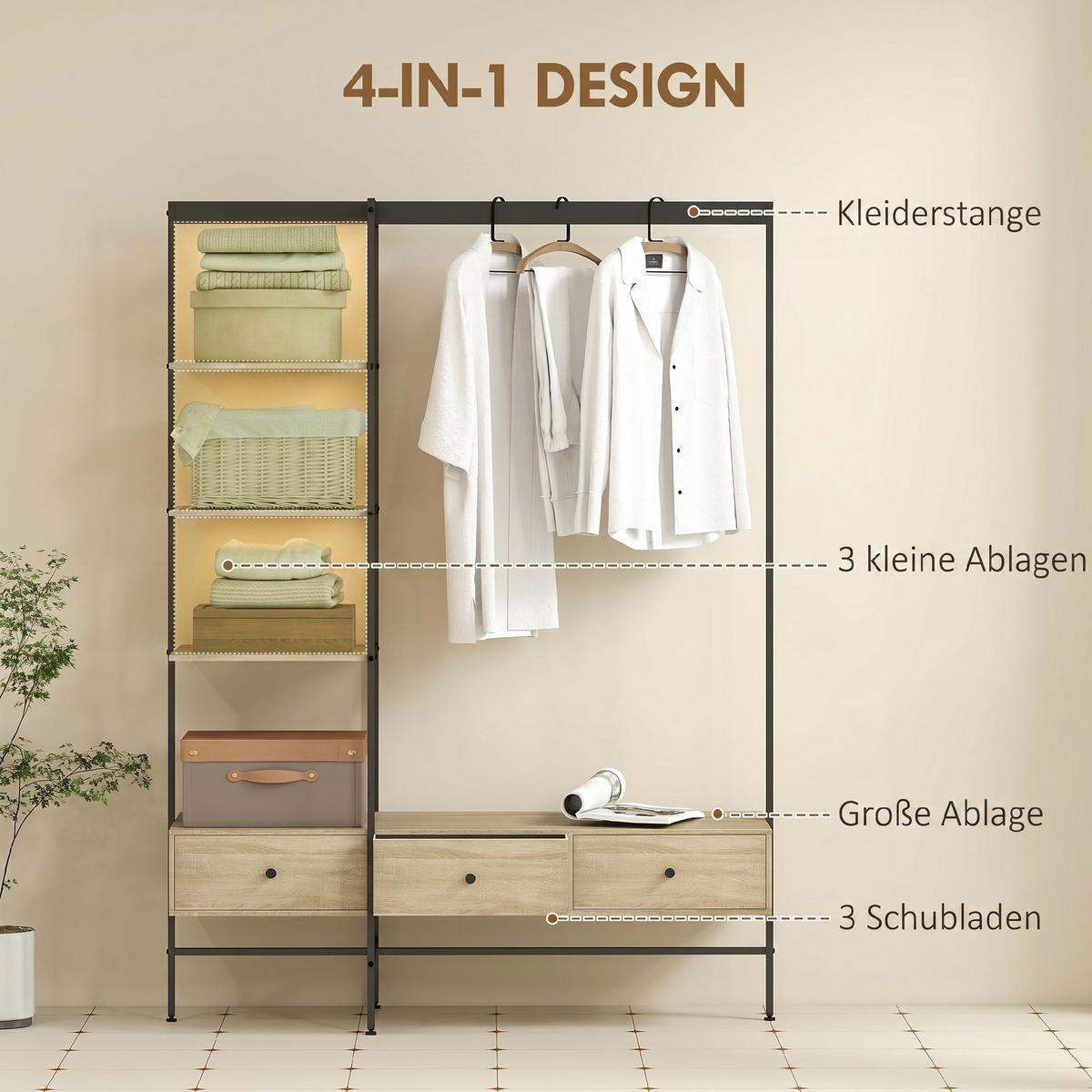GARDEROBENSTÄNDER Metall Spanplatte Eiche - Eichefarben, Metall (48/180/135cm) - HOMCOM