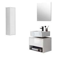 BADMÖBEL-SET 3-teilig weiß Hochglanz, grau mit LED Beleuchtung 100 cm - Weiß Hochglanz/Grau, Glas/Holzwerkstoff (100/190/46cm) - Furn.Design