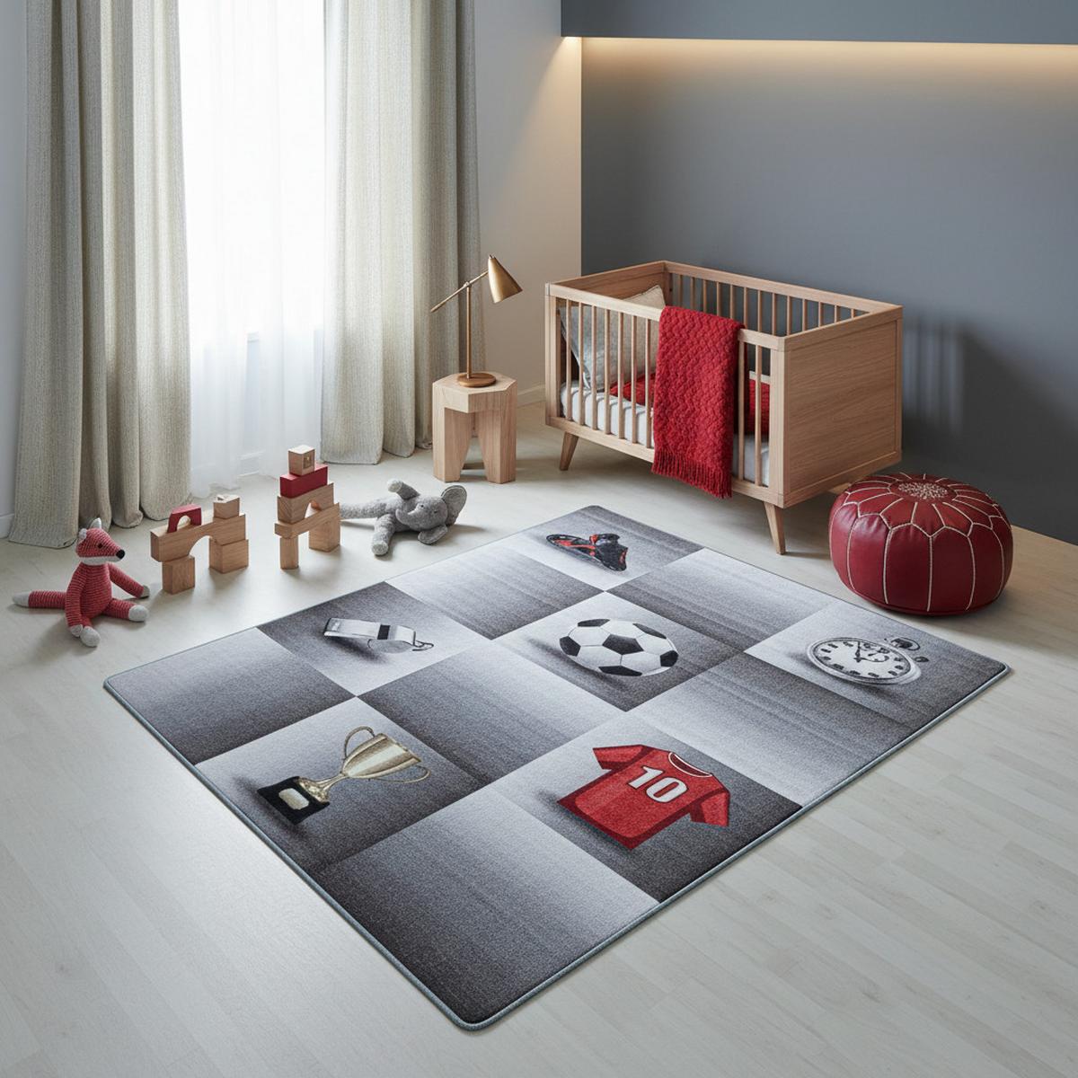 KINDERTEPPICH TRAUN, mit Fußball-Motiv, Grau, 160 x 230 cm - Grau, Textil (230/160cm) - KADIMA DESIGN