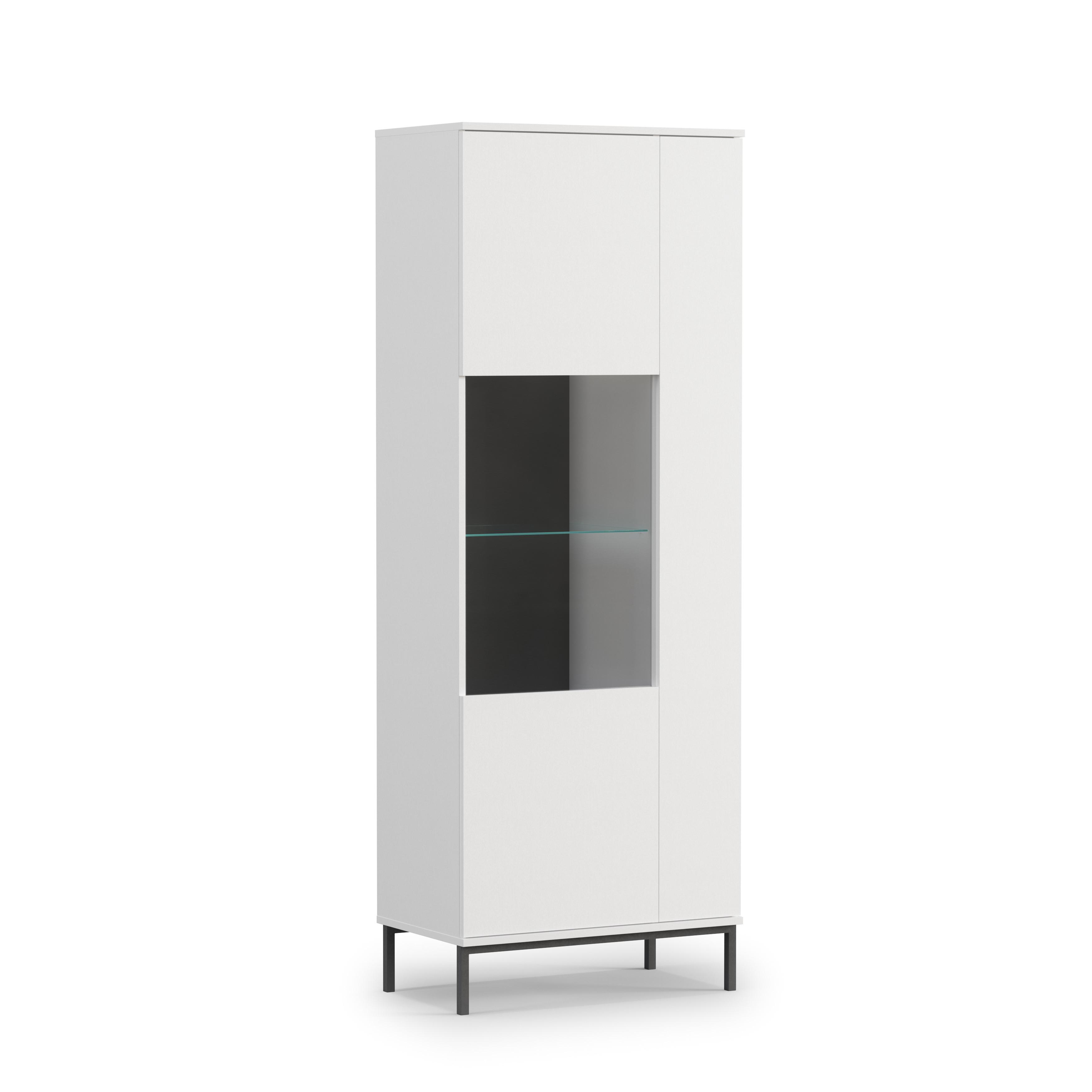 VITRINE Queba 2T Weiß 70/190/41 cm – Vitrine weiß mit Glastüren - Schwarz/Weiß, Holzwerkstoff (70/190/41cm) - AX Living