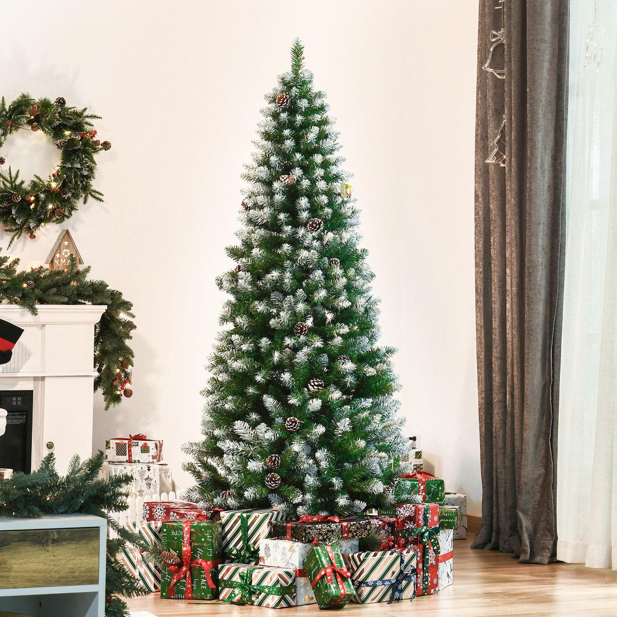 KÜNSTLICHER Weihnachtsbaum, 180 cm Christbaum mit Kunstschnee, Indoor - Grün, Kunststoff (180cm) - HOMCOM