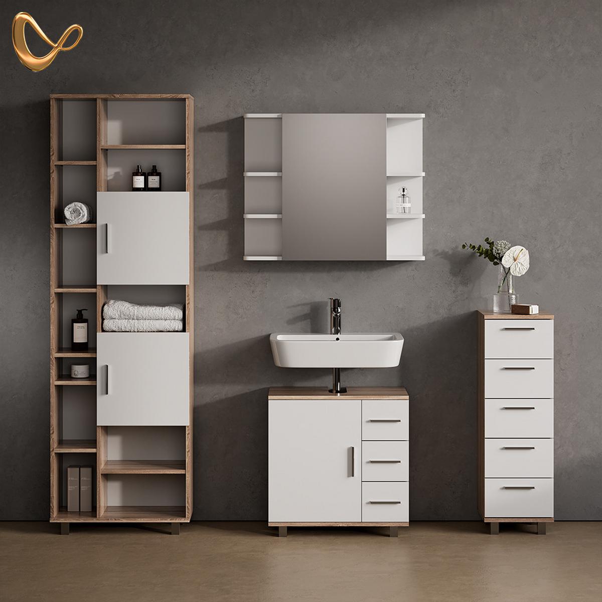 BADMÖBEL-SET Eisak Sonoma 4 Teile - Sonoma Eiche, Holzwerkstoff (60/60/33cm) - Livinity®