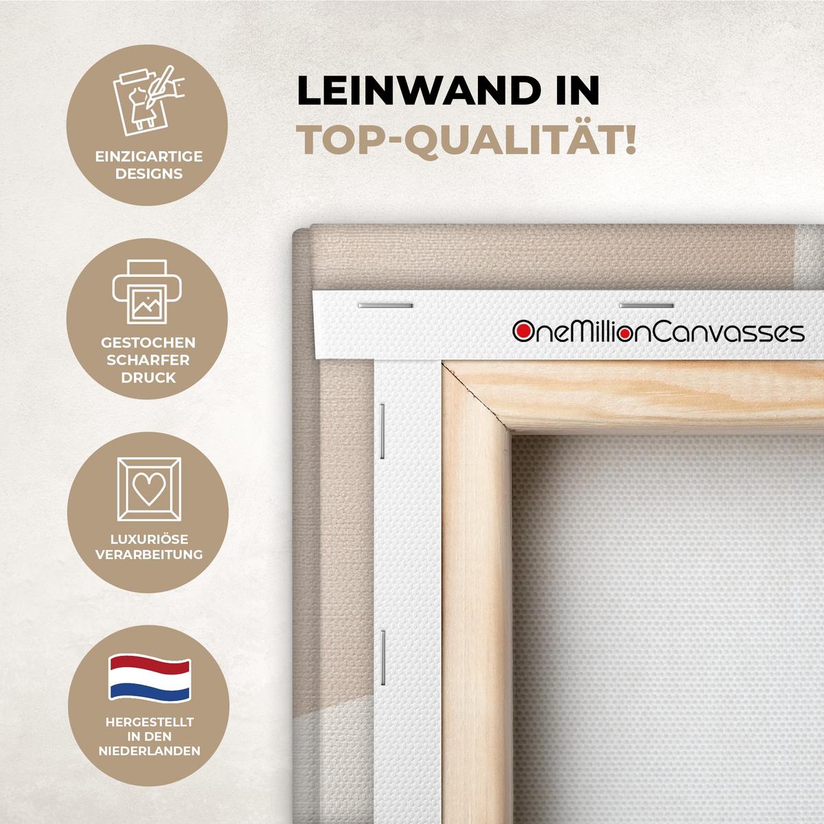 LEINWANDBILD Abstrakt - Japandi - Beige - Modern Deko Wohnzimmer 20x20 cm - Schwarz, Textil (20/20cm) - MuchoWow