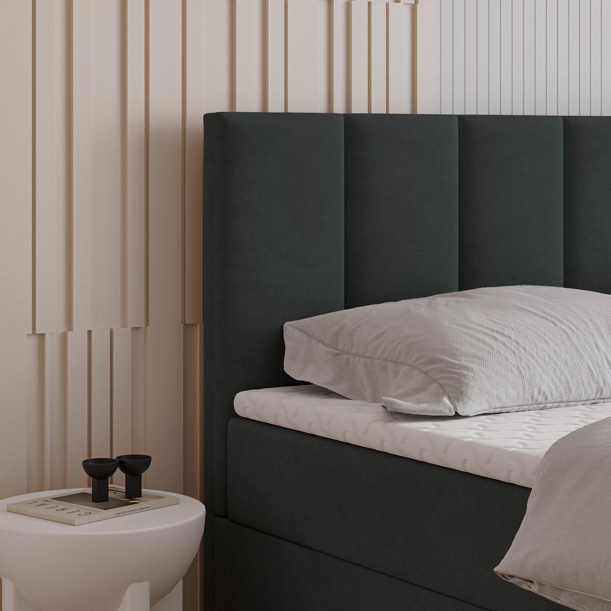 BOXBETT MERIL 180x200 cm mit Matratze und Topper - Schwarz - Schwarz, Holz (180/200cm) - MASSENO