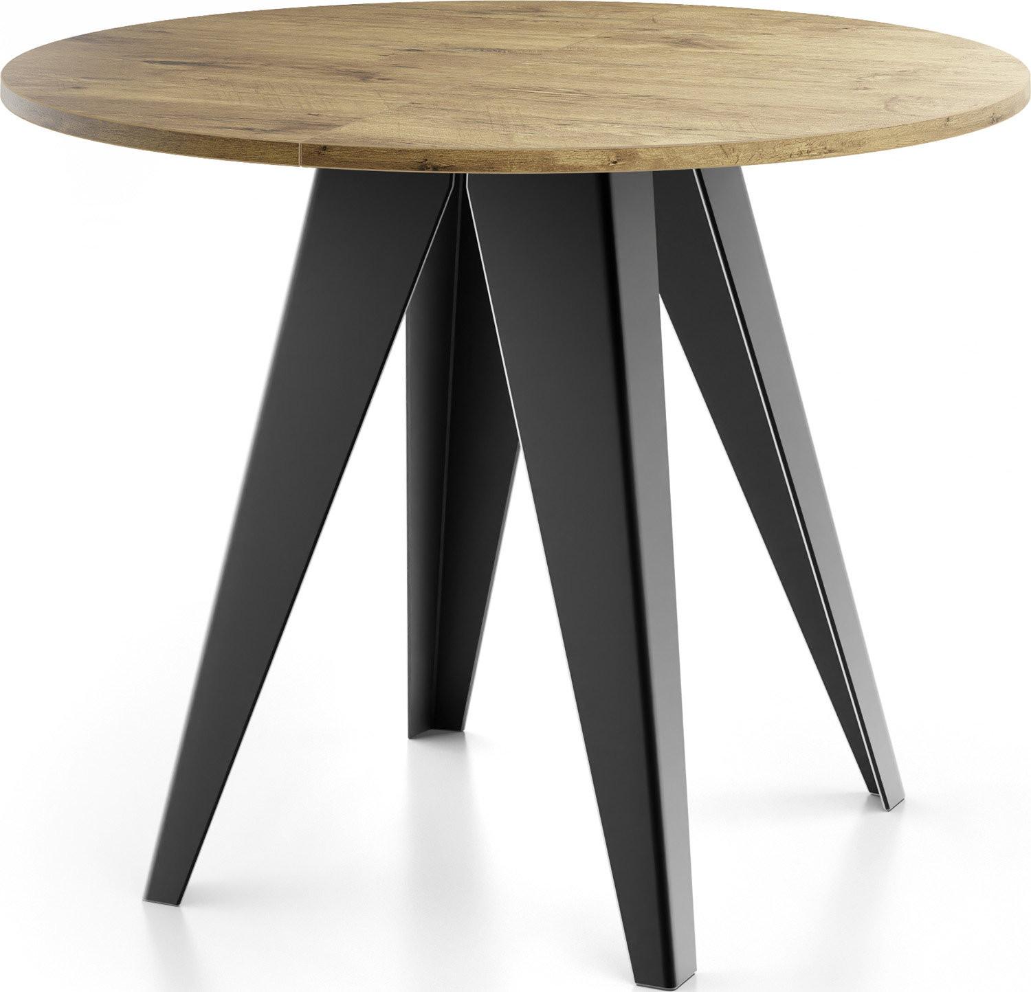 ESSTISCH Glory runder ausziehbarer, Lancelot Eiche 90-130/100/76 cm - Eichefarben/Schwarz, Holzwerkstoff/Metall (90/130/76cm) - WFL GROUP