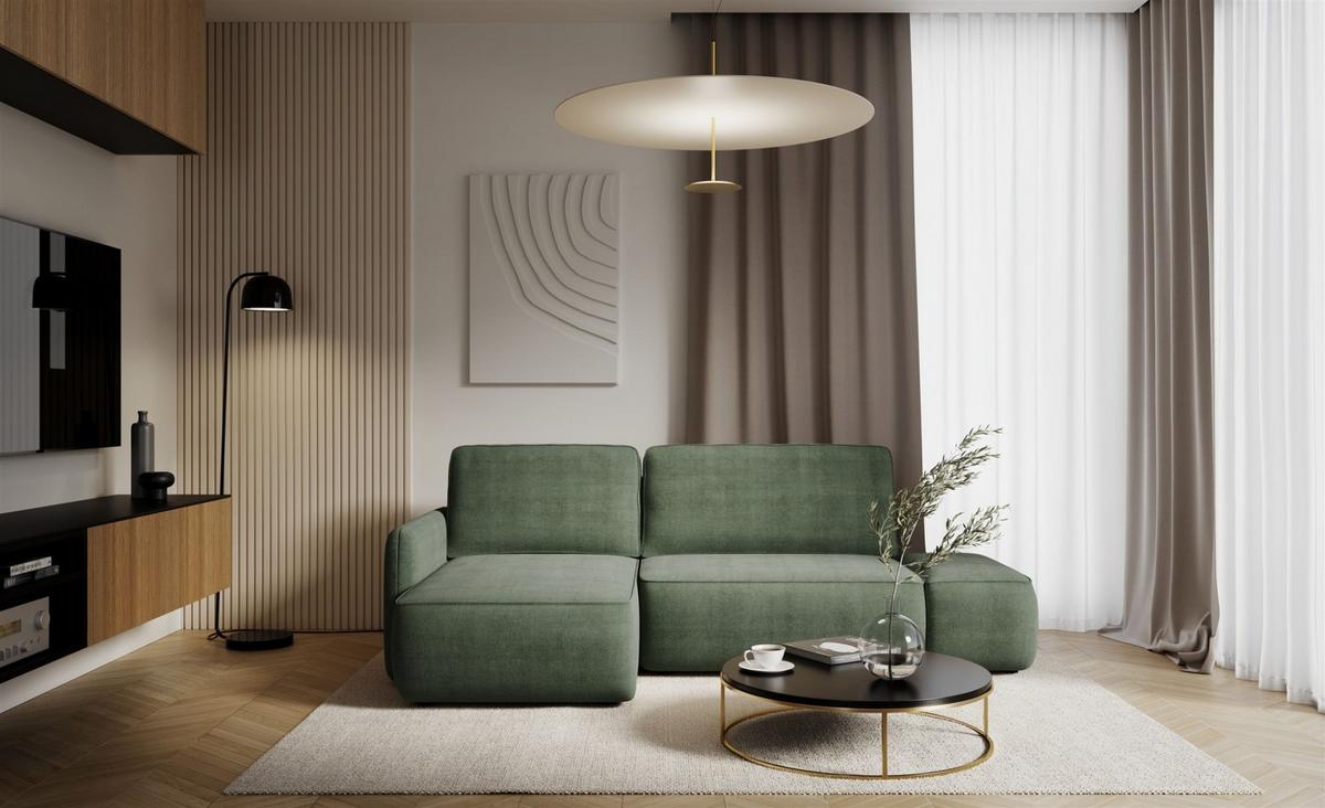 ECKSOFA Luka Mit Schlaffunktion - Grün, Holzwerkstoff/Textil (229/148cm) - Fun Möbel