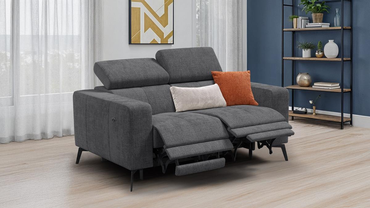 RELAXSOFA MORELLO 2-Sitzer, dunkelgrau, 2 x Relax Zero Gravity - Dunkelgrau, Holz/Textil (164/82/103cm) - Wozimo