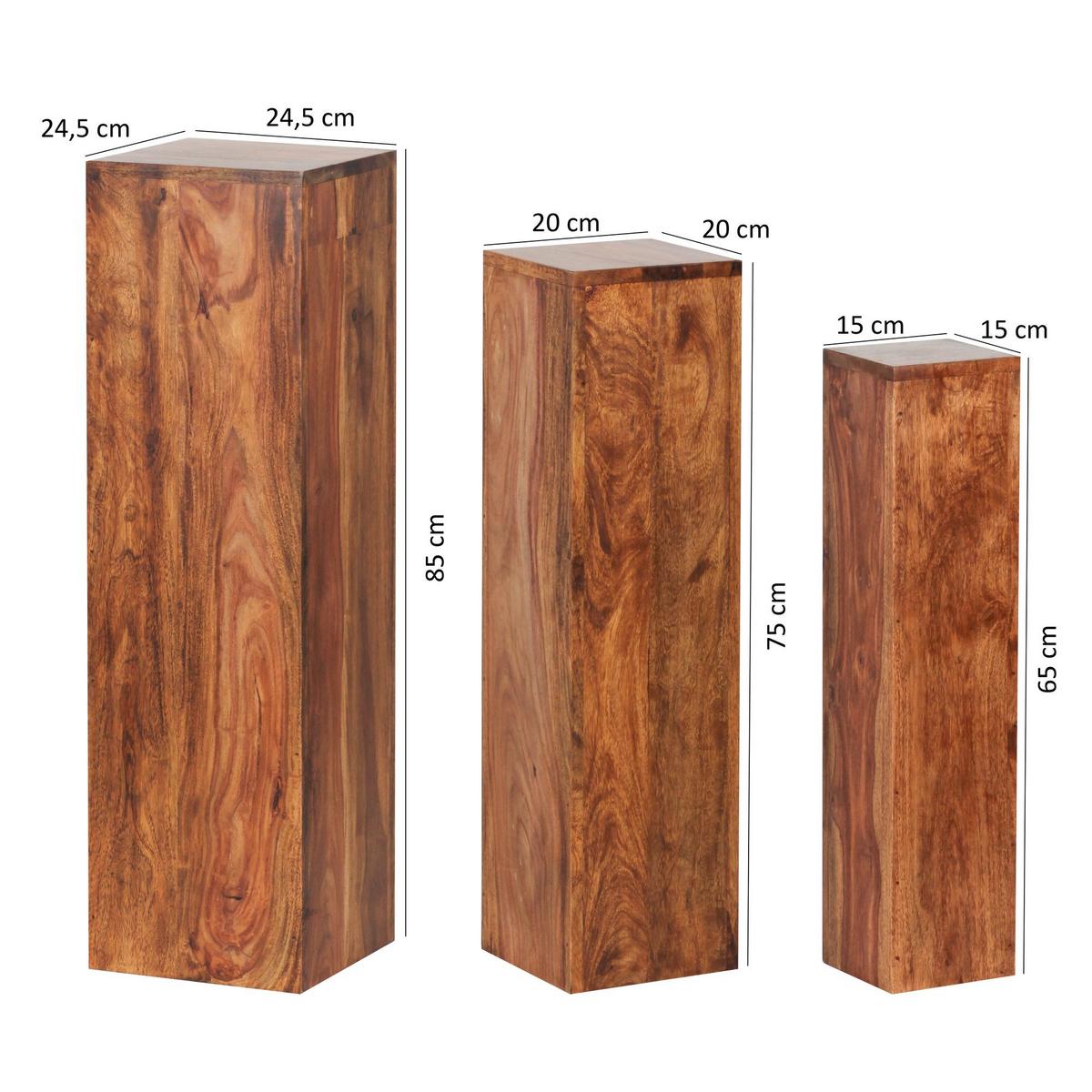 BEISTELLTISCH 3er Set Massivholz Quadratisch Modern Säulenform, Dunkelbraun 24x24x85 cm - Dunkelbraun/Braun, Holz (24/24/85cm) - KADIMA DESIGN