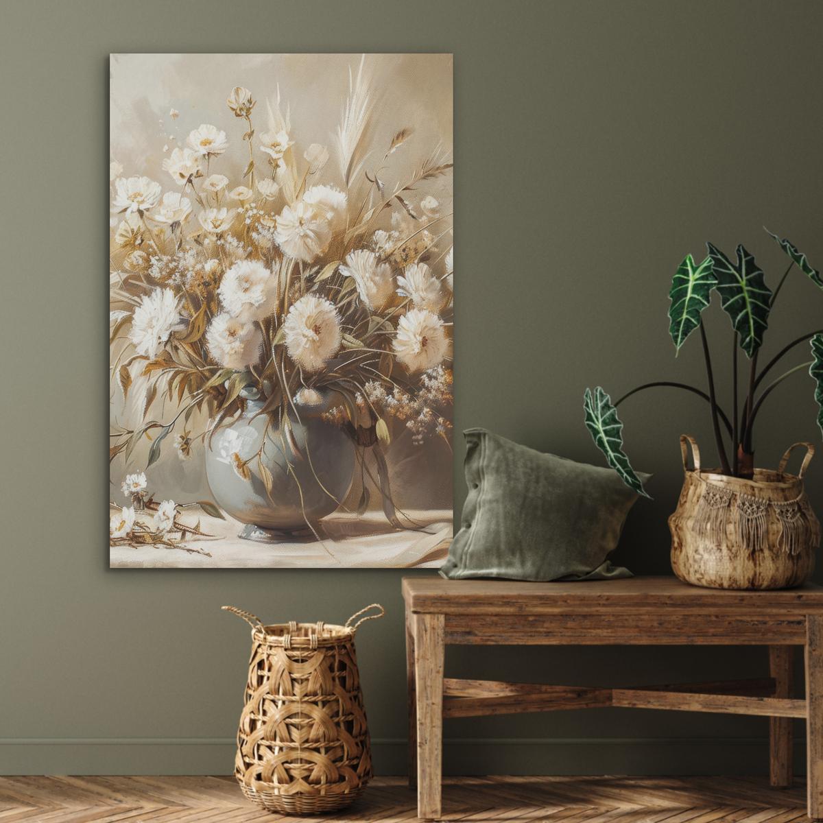 AKUSTIKBILD Blumen - Vase - Stilleben - Beige Wanddeko 70x100 cm - Creme, Kunststoff (70/100/0.9cm) - MuchoWow