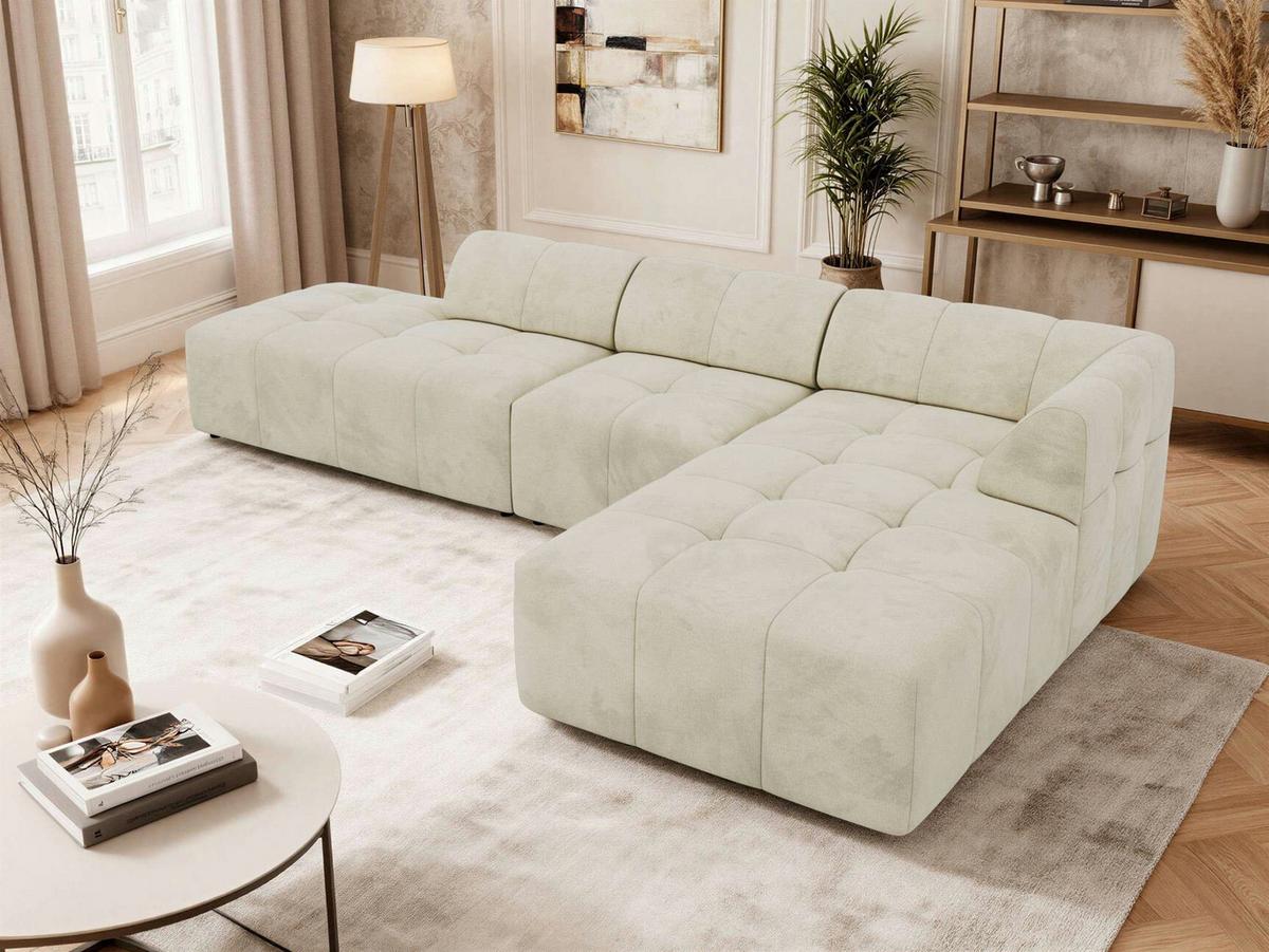 ECKSOFA GRIDA 3M L Beige Velvet - Rechts - Beige/Schwarz, Kunststoff/Textil (176/335cm) - MKS