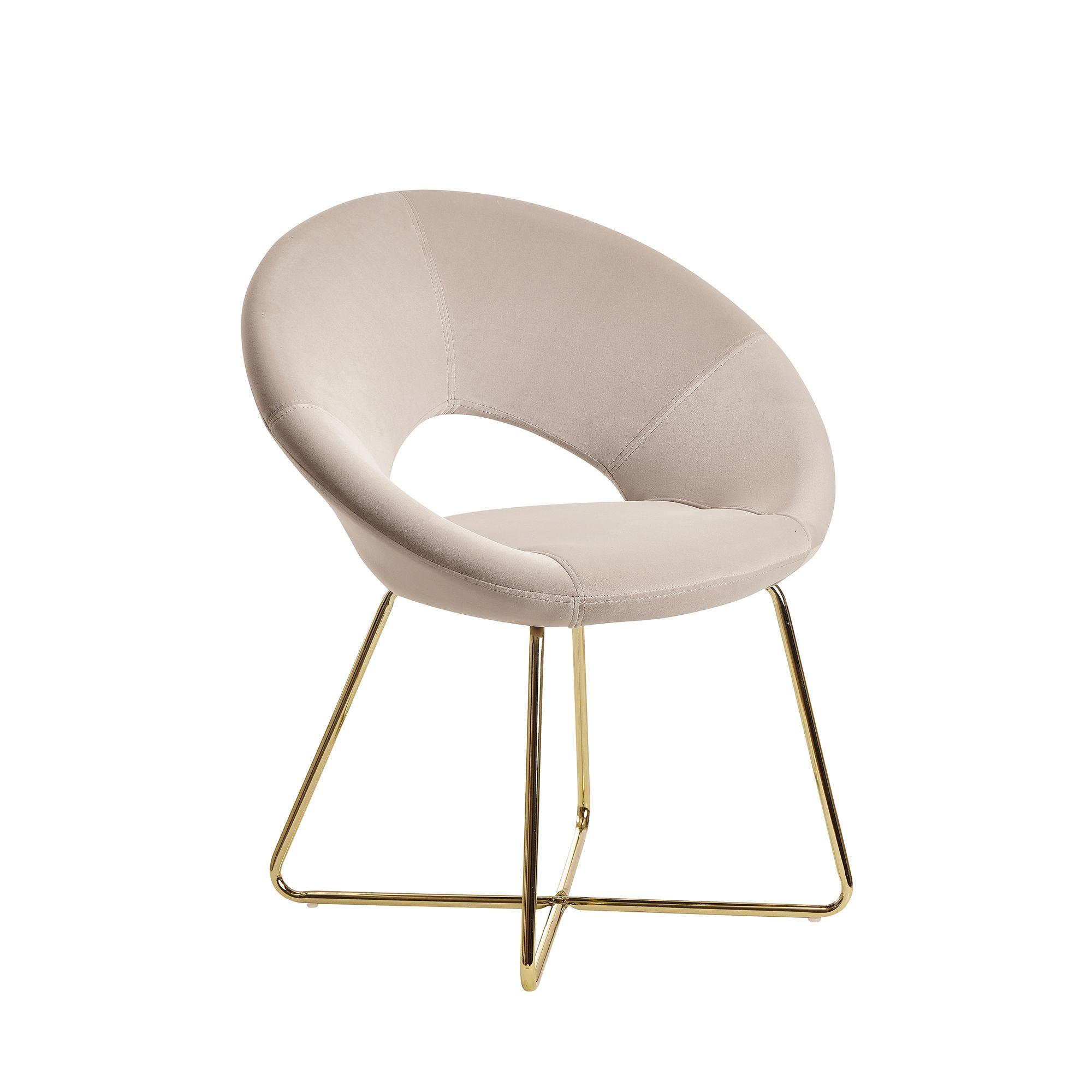 ESSZIMMERSTUHL aus Samt Beige mit goldfarbenem Metallgestell - Beige/Goldfarben, Textil/Metall (60/83/57cm) - KADIMA DESIGN