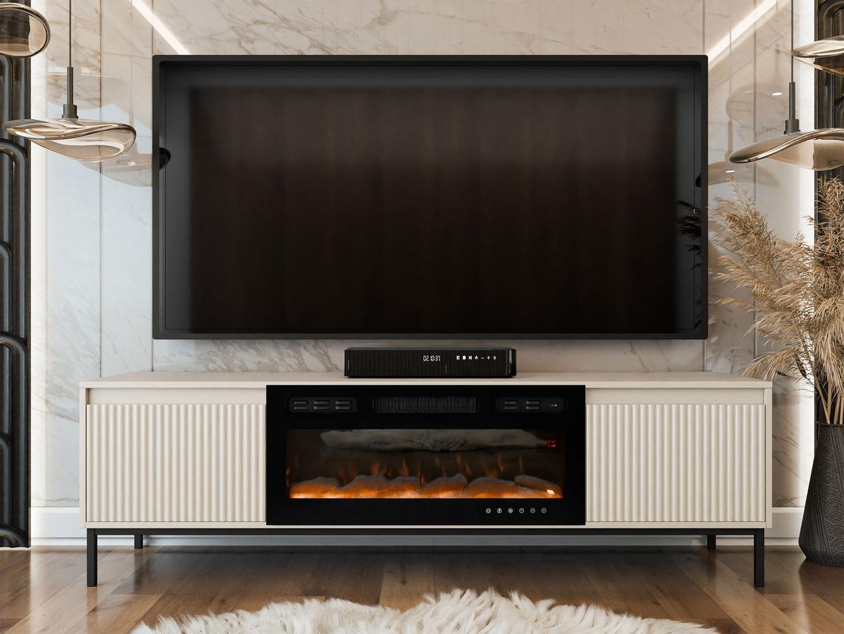 TV-LOWBOARD Ozmi 2K EF mit Kamin - Kaschmir/Schwarz, Holzwerkstoff/Metall (174/52/40cm) - MIRJAN24