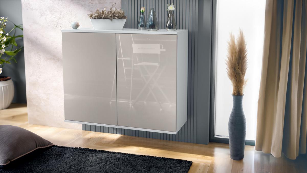 KOMMODE Skadu Sandgrau Hochglanz - Sandfarben, Holzwerkstoff (92.5/73.5/35cm) - Vladon