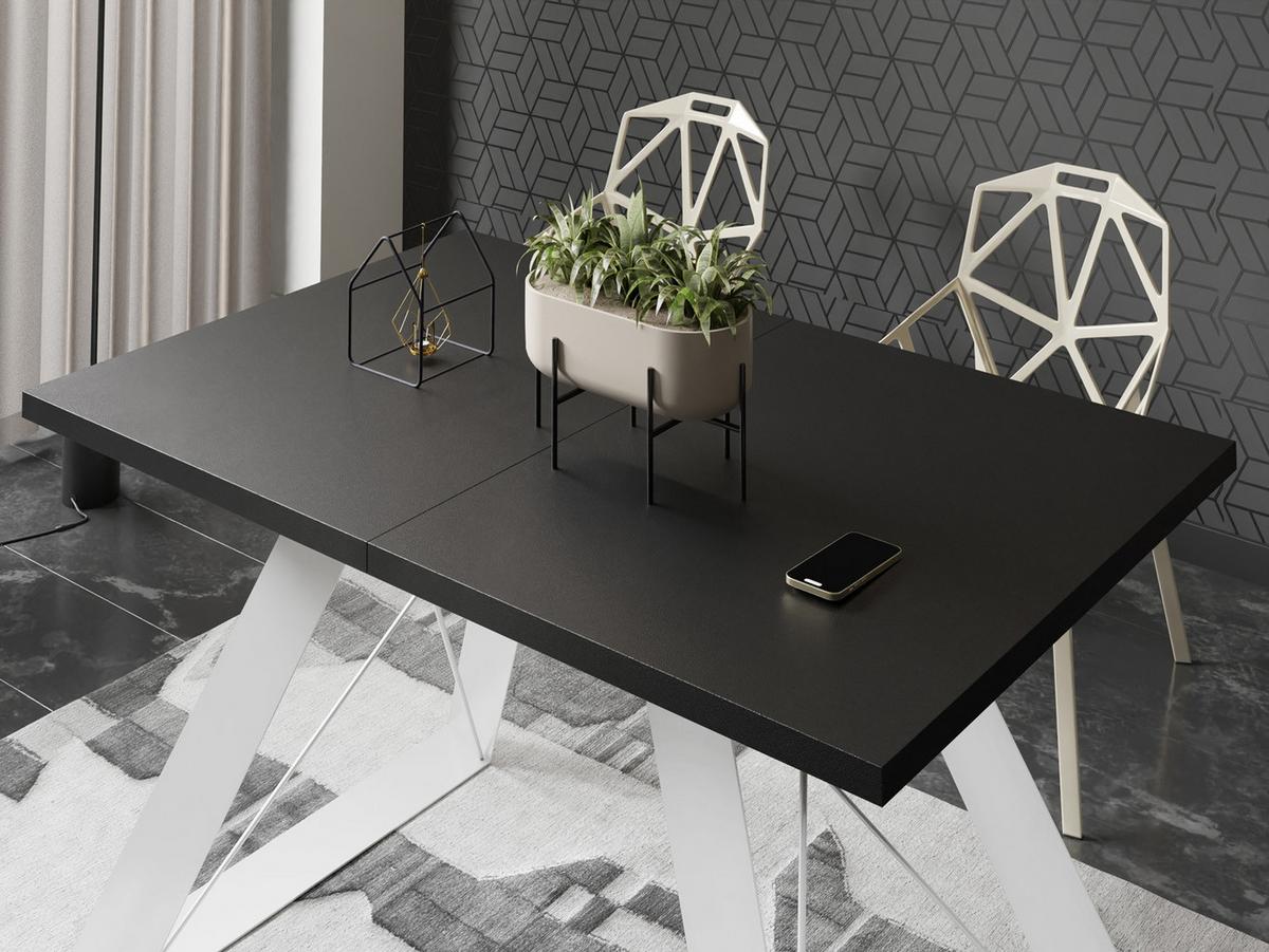 ESSTISCH Colter Weiß rechteckig ausziehbar, Schwarz 160-260/90/76 cm - Schwarz/Weiß, Holzwerkstoff/Metall (90/260/76cm) - WFL GROUP