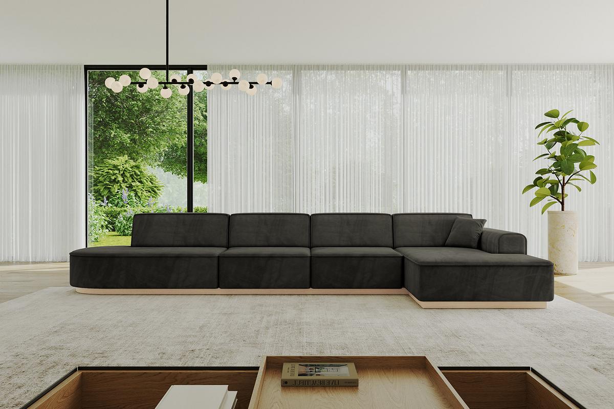 ECKSOFA Ottomane Rechts IREA-L3 - 412x165x80 cm Schwarz - Schwarz, Holzwerkstoff/Textil (412/165cm) - ALTDECOR