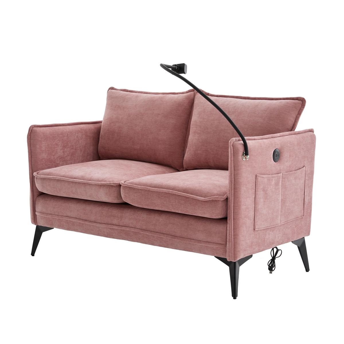 2-SITZER SOFA Chenille Mit Handy-Halter & Seitentaschen - Pink, Textil (127/66/69cm) - Urban Meuble