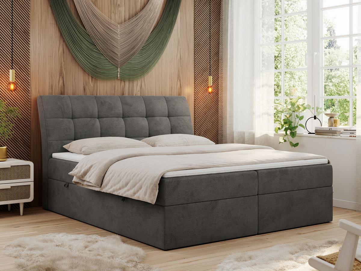 BOXBETT DIEGOS 180/200 Dunkelgrau Velvet - H4 - Dunkelgrau, Holz/Textil (180/200cm) - MKS