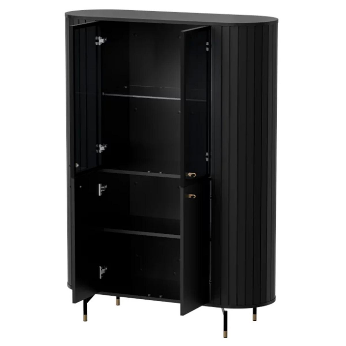 GLASVITRINE geriffelt aus MDF, Schwarz - Schwarz, Holzwerkstoff (112/155/40cm) - Idohome