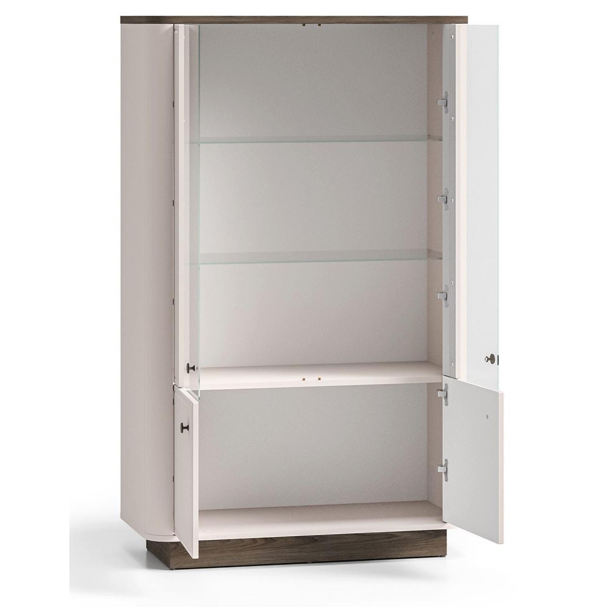 VITRINE Vilavio 4-türig Kaschmirgrau/Eichenoptik 92 cm - Taupe/Dunkelbraun, Holzwerkstoff (91.6/141.5/40cm) - Selsey