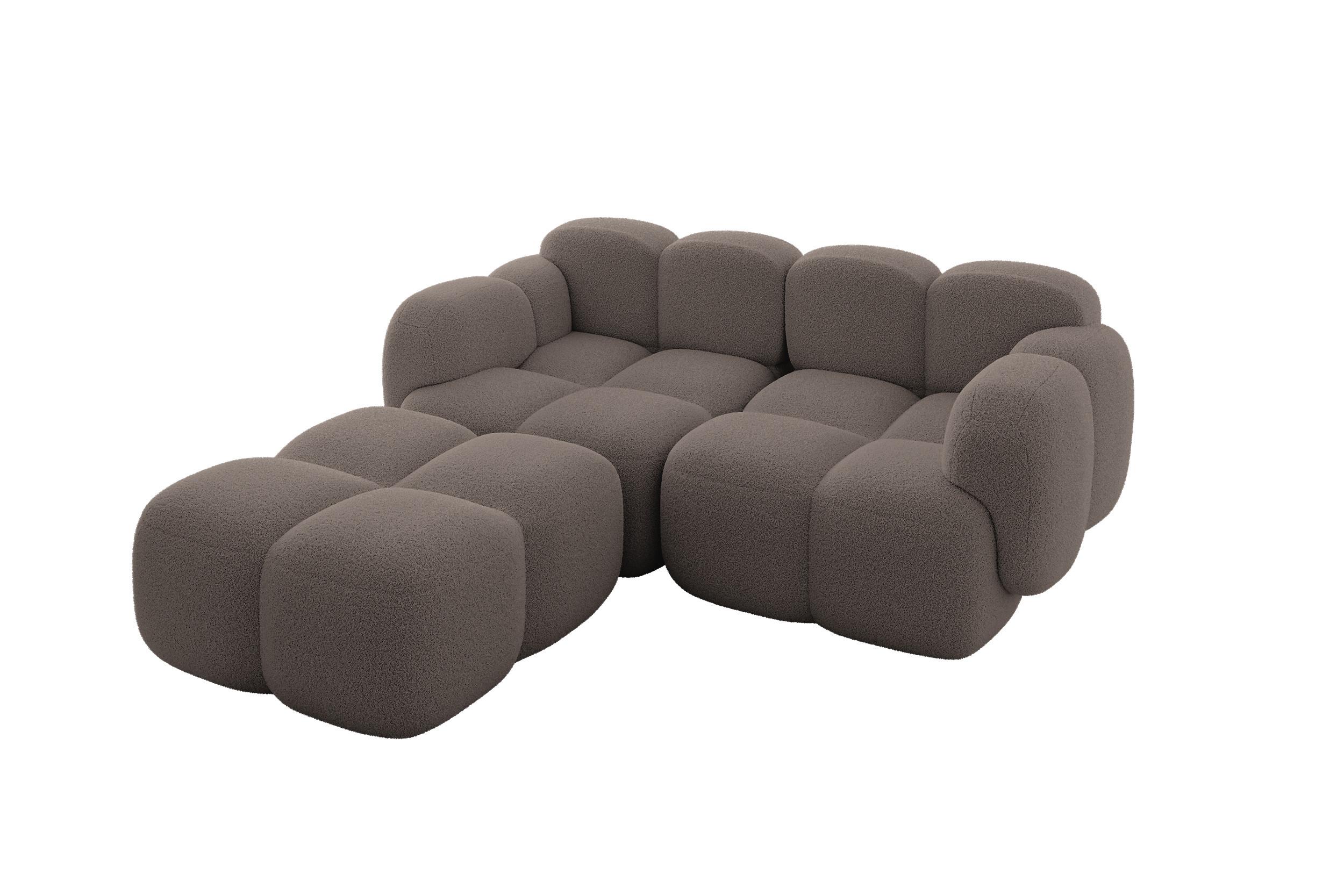 ECKSOFA modulares Sofa Links Miko-L1 214x205x75 Braun Bouclé - Dunkelbraun/Schwarz, Holzwerkstoff/Kunststoff (214/205cm) - ALTDECOR