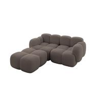 ECKSOFA modulares Sofa Links Miko-L1 214x205x75 Braun Bouclé - Dunkelbraun/Schwarz, Holzwerkstoff/Kunststoff (214/205cm) - ALTDECOR