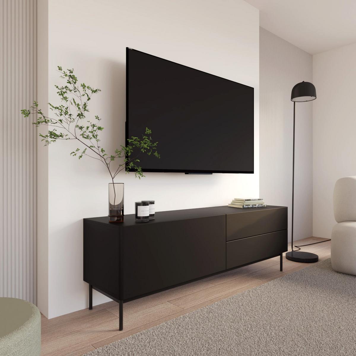 TV-LOWBOARD Olio SCHWARZ 160 CM - Schwarz, Holzwerkstoff/Metall (160/52/38.6cm) - Selsey