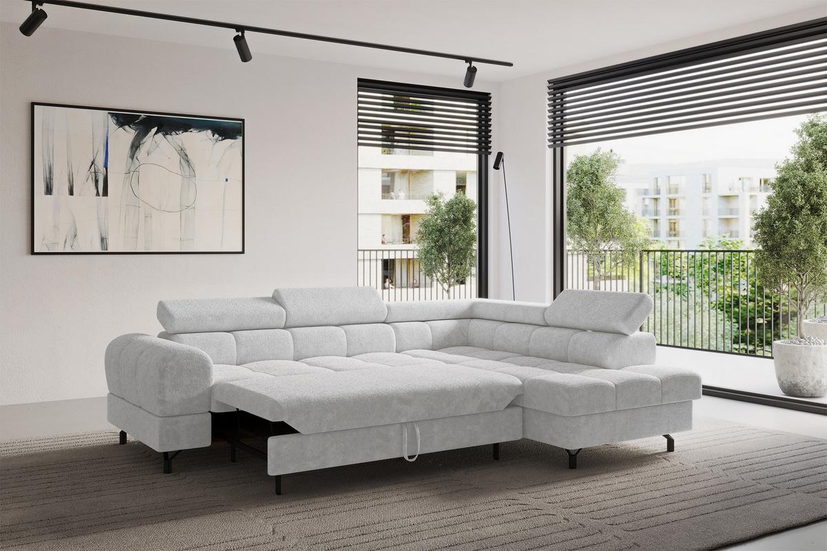 ECKSOFA mit Schlaffunktion Ottomane Rechts LUMA-L 272x203x70 Grau Velours - Schwarz/Grau, Holzwerkstoff/Kunststoff (203/272cm) - ALTDECOR