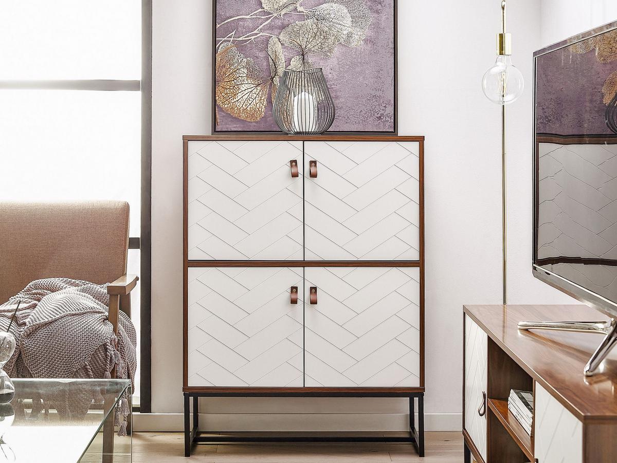 SCHRANK Dunkelbraun/Weiß Nueva - Weiß, Holzwerkstoff (76/100/39cm) - Beliani