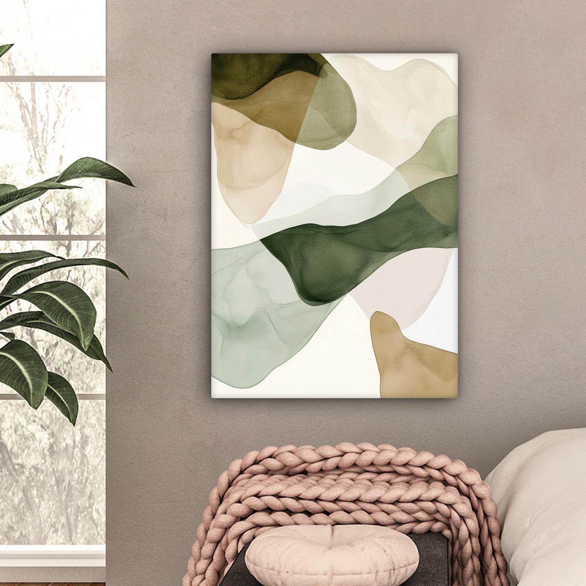 LEINWANDBILD Japandi - Abstrakt - Grün Wandbild Wohnzimmer 60x80 cm - Salbeigrün, Textil (60/80cm) - MuchoWow