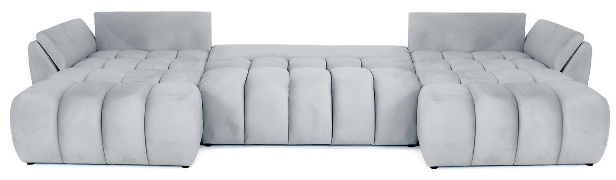 ECKSOFA Iris U mit Schlaffunktion und Bettkasten, U-Form – Hellgrau Samt 382/184/85 cm - Hellgrau/Schwarz, Kunststoff/Textil (382/184cm) - WFL GROUP