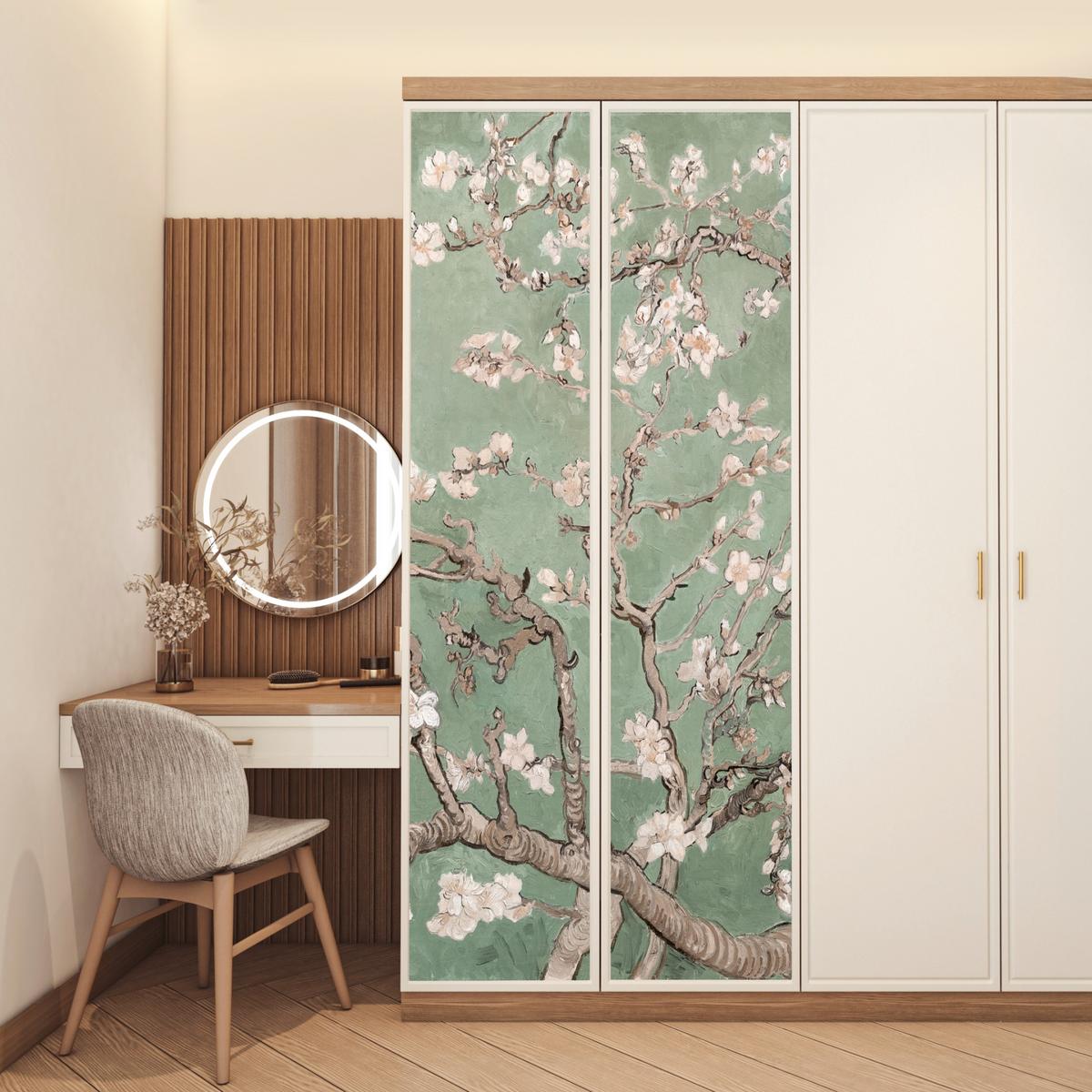 TÜRAUFKLEBER Mandelblüte - Kunst - Van Gogh - Grün 90x235 cm - Türtapete - Salbeigrün, Kunststoff (90/0.1cm) - MuchoWow