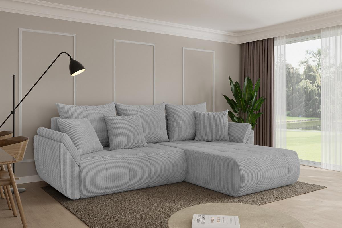 ECKSOFA mit Schlaffunktion Ottomane Rechts TOKO-L 277x194x86 Grau Cord - Schwarz/Grau, Holzwerkstoff/Kunststoff (277/194cm) - ALTDECOR