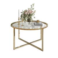 COUCHTISCH CIRI-X mit Glasplatte und goldener Basis - Goldfarben, Glas (70/70/44.4cm) - Lookway