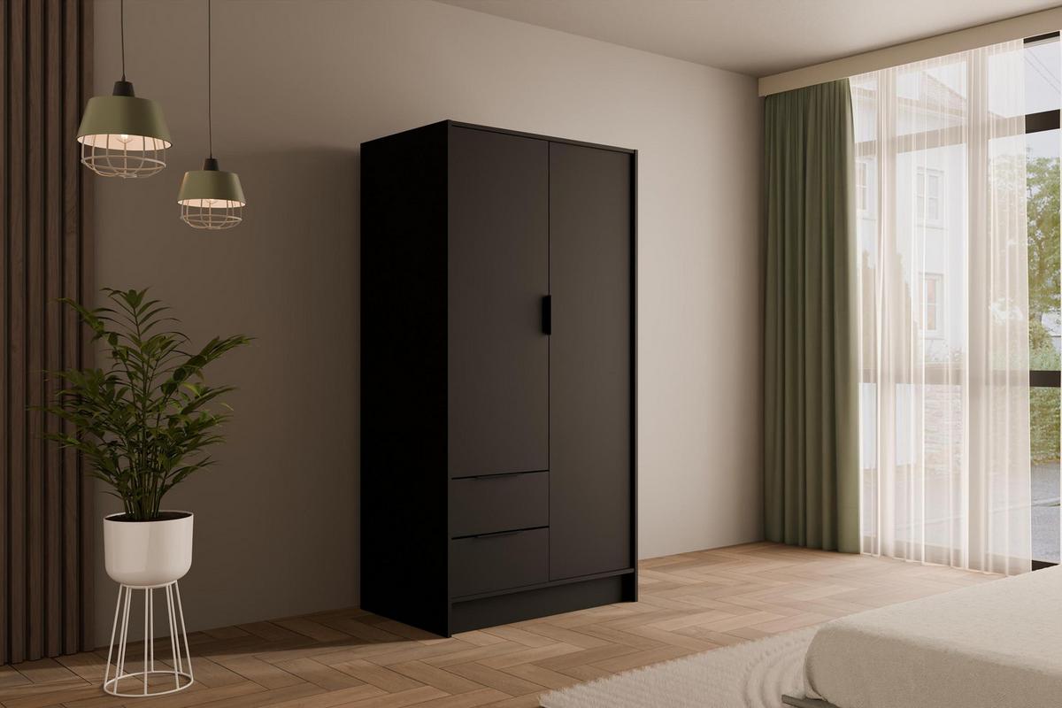 KLEIDERSCHRANK mit Flügeltüren KOLIN 100x200cm Schwarz - Schwarz, Holzwerkstoff (102/200/51cm) - ALTDECOR