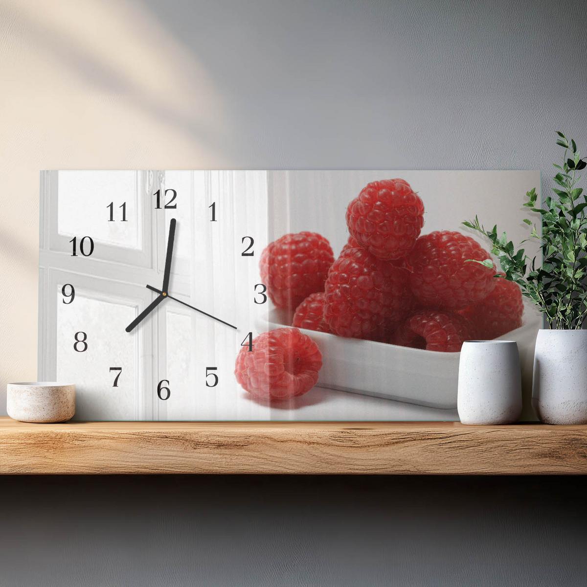 WANDUHR aus Glas 60x30 cm - Himbeeren - Rot, Glas (60/30/0.4cm) - TULUP