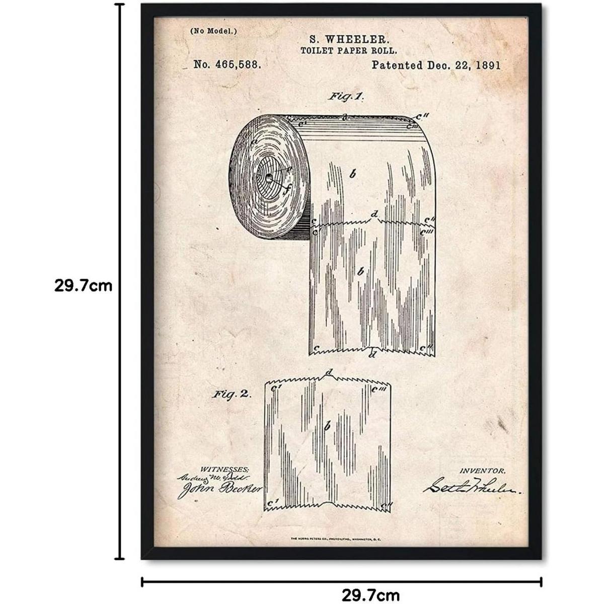 POSTER Vintage Toilettenpapier Patent Vintage Größe A3 Rahmenlos - Klar, Papier (29.7/1cm) - Nacnic