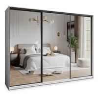 SCHWEBETÜRENSCHRANK RIEN 250/205/60 cm 3-türig mit Spiegel und Schubladen Weiß - Schwarz/Weiß, Holzwerkstoff (250/205/60cm) - MASSENO