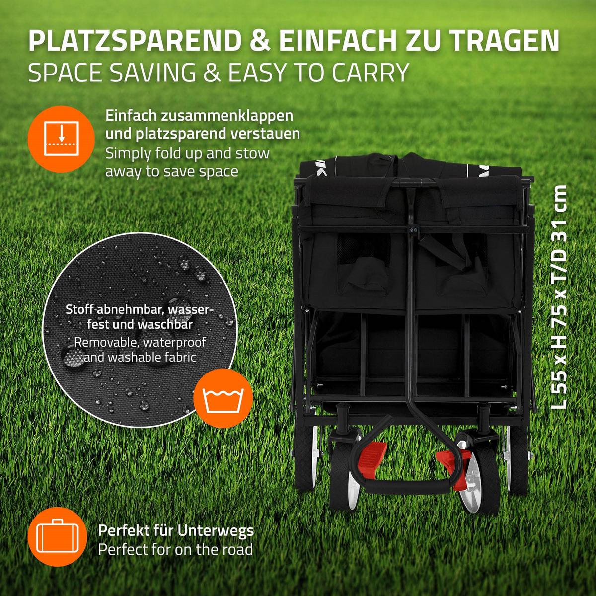 BOLLERWAGEN faltbar mit Dach L Schwarz Handwagen für Kinder Strand Picknick - Schwarz, Metall (53/104/170cm) - Hauki