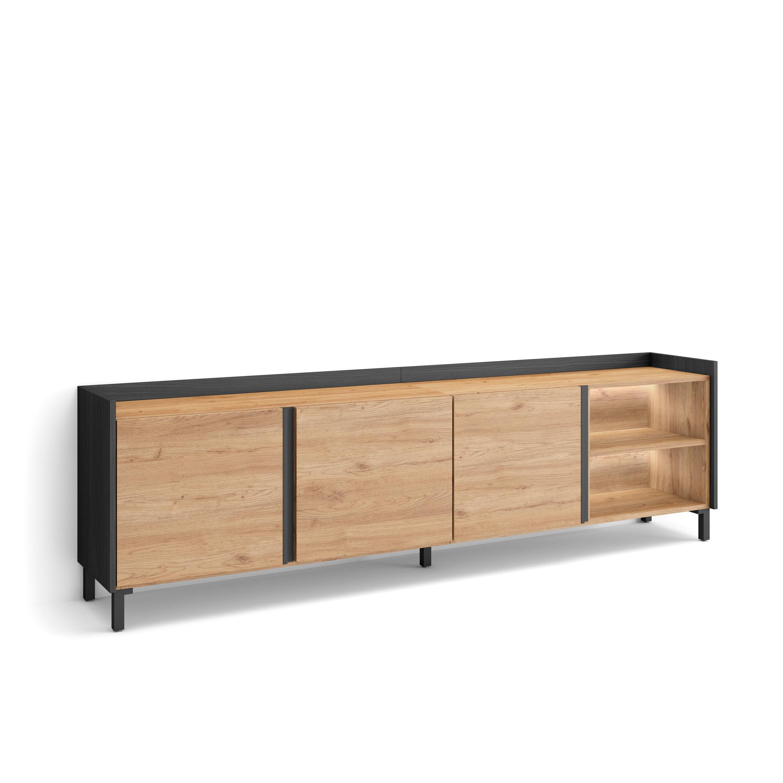 LOWBOARD, Eiche und Schwarz, 207/35/61cm, mit Beinen - Eichefarben, Holzwerkstoff (207/61/35cm) - Skraut Home