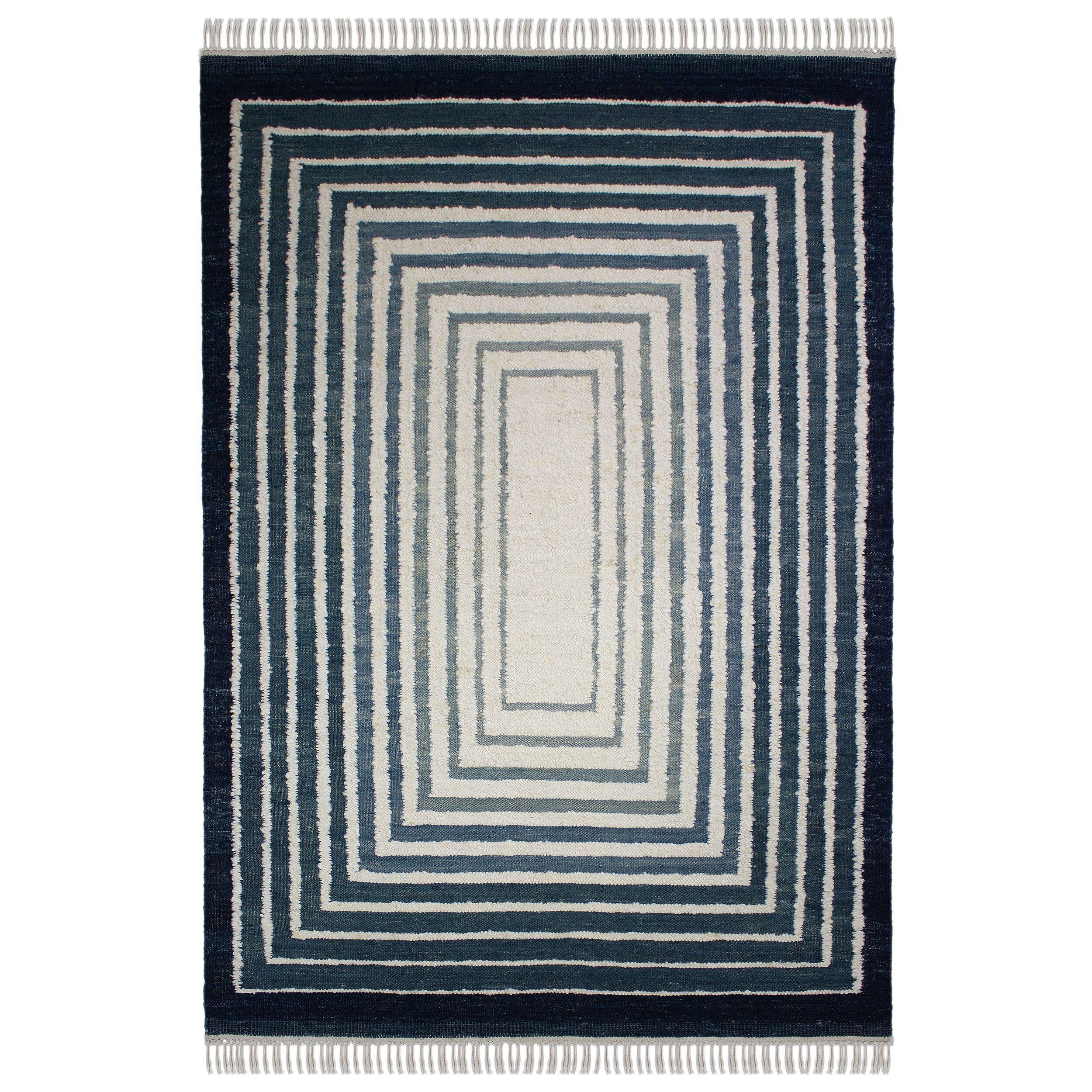 WOLLTEPPICH handgewebt FROND, geometrisch, Blau, 200 x 300 cm - Blau, Textil (300/200cm) - KADIMA DESIGN