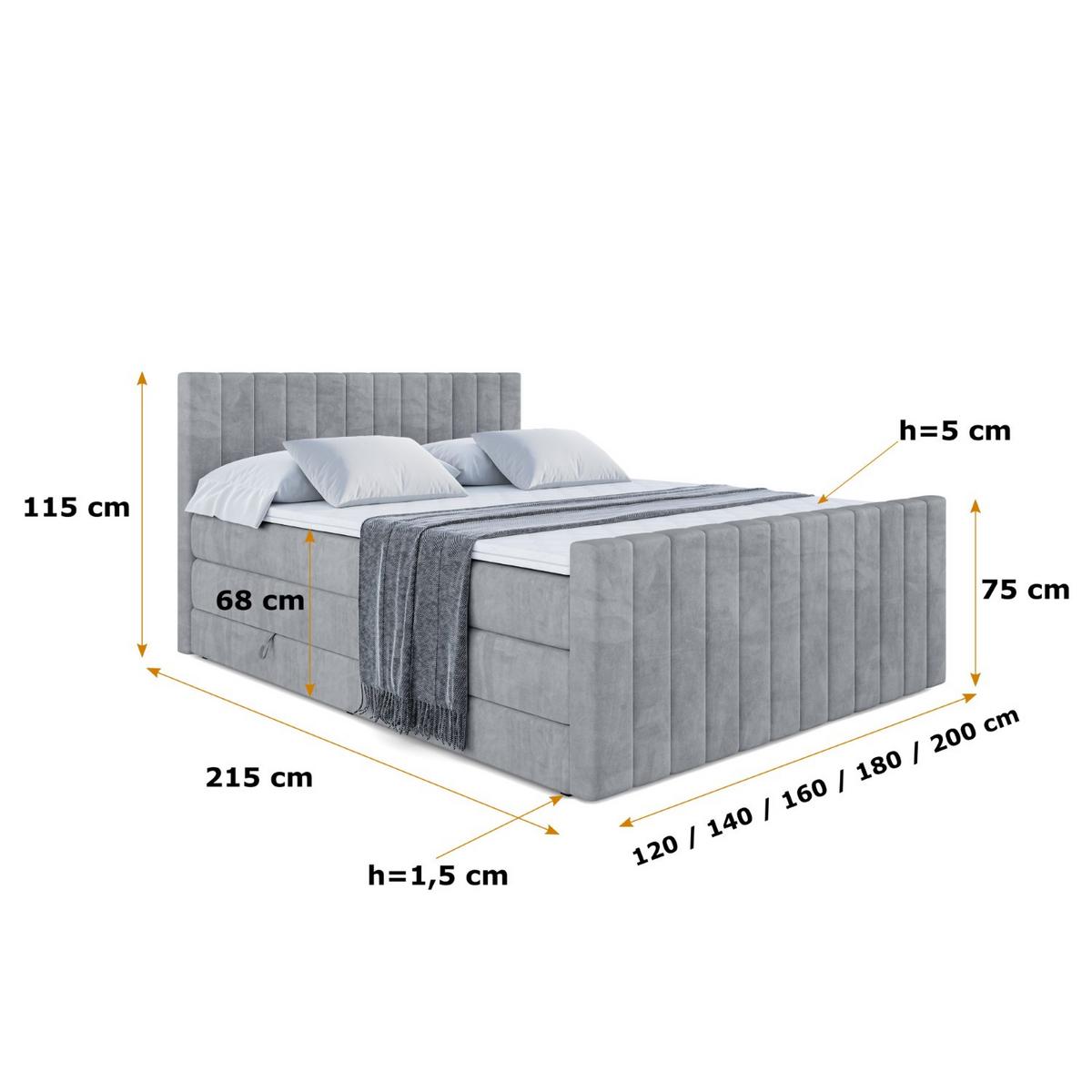 BOXSPRINGBETT EDITA-Z KING - 120x200 - H3/H4 - Grau - Grau, Holzwerkstoff (120/200cm) - ALTDECOR
