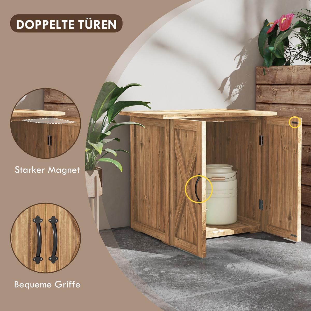 GARTENSCHUPPEN, Holz-Geräteschrank, Wetterfest, Doppeltür, für Garten, Balkon, Braun - Braun, Holz (55/72/77cm) - Outsunny