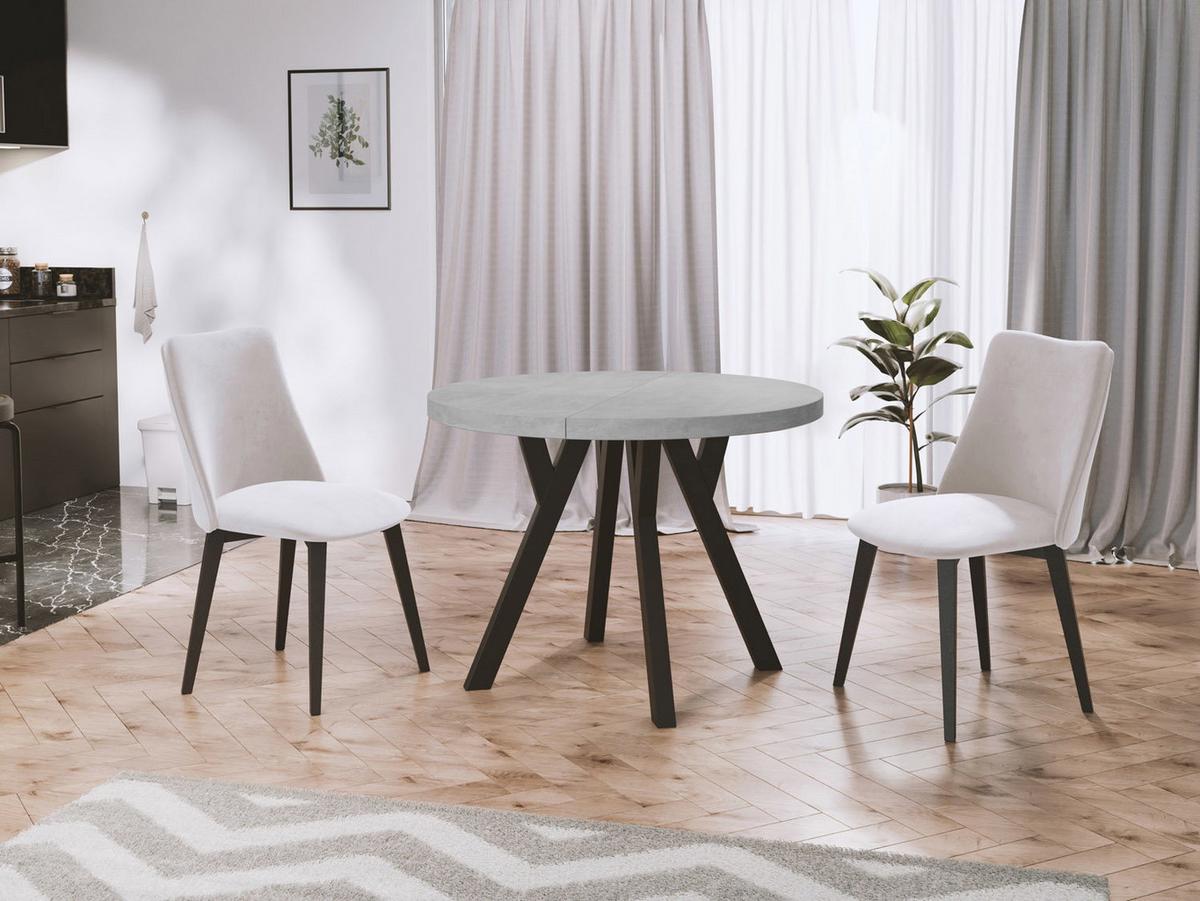 ESSTISCH Twixy runder ausziehbarer, Grauer Beton 100-200/100/76 cm - Hellgrau/Schwarz, Holz/Holzwerkstoff (100/200/76cm) - WFL GROUP