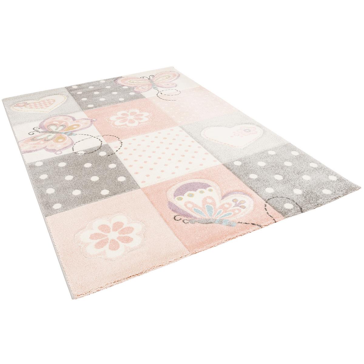 KINDER TEPPICH MAUI KIDS KARO HERZEN - Rosa, Textil (140/200cm) - Pergamon