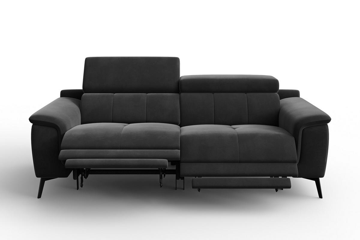 SOFA RELAX FIERO 3-Sitzer, Schwarzer Veloursstoff - Schwarz, Holz/Textil (212/82/103cm) - Courtois Laville