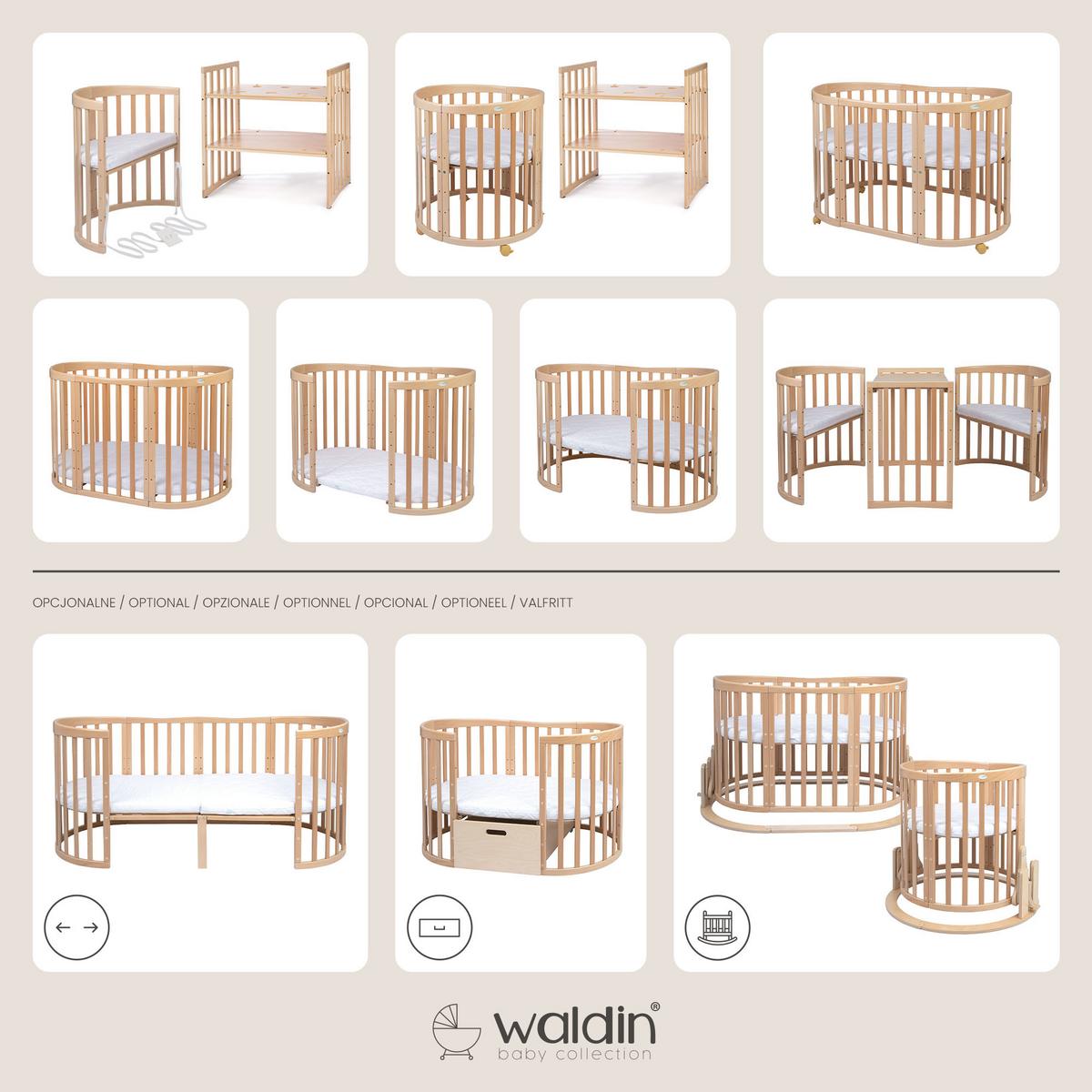 BABYBETT NATUR OVAL 7in1 mit Matratze - Naturfarben, Holz/Textil (73/125cm) - waldin
