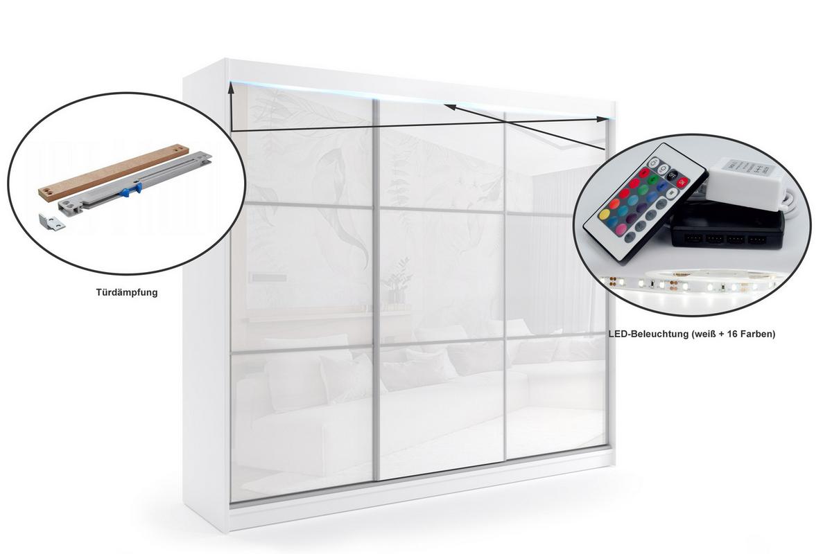 KLEIDERSCHRANK mit Lacobel-Schiebetüren und Aluminium- Leisten, LED-Beleuchtung - VIVI - 180 cm Schwarz - Schwarz, Holzwerkstoff (180/216/61cm) - ALTDECOR