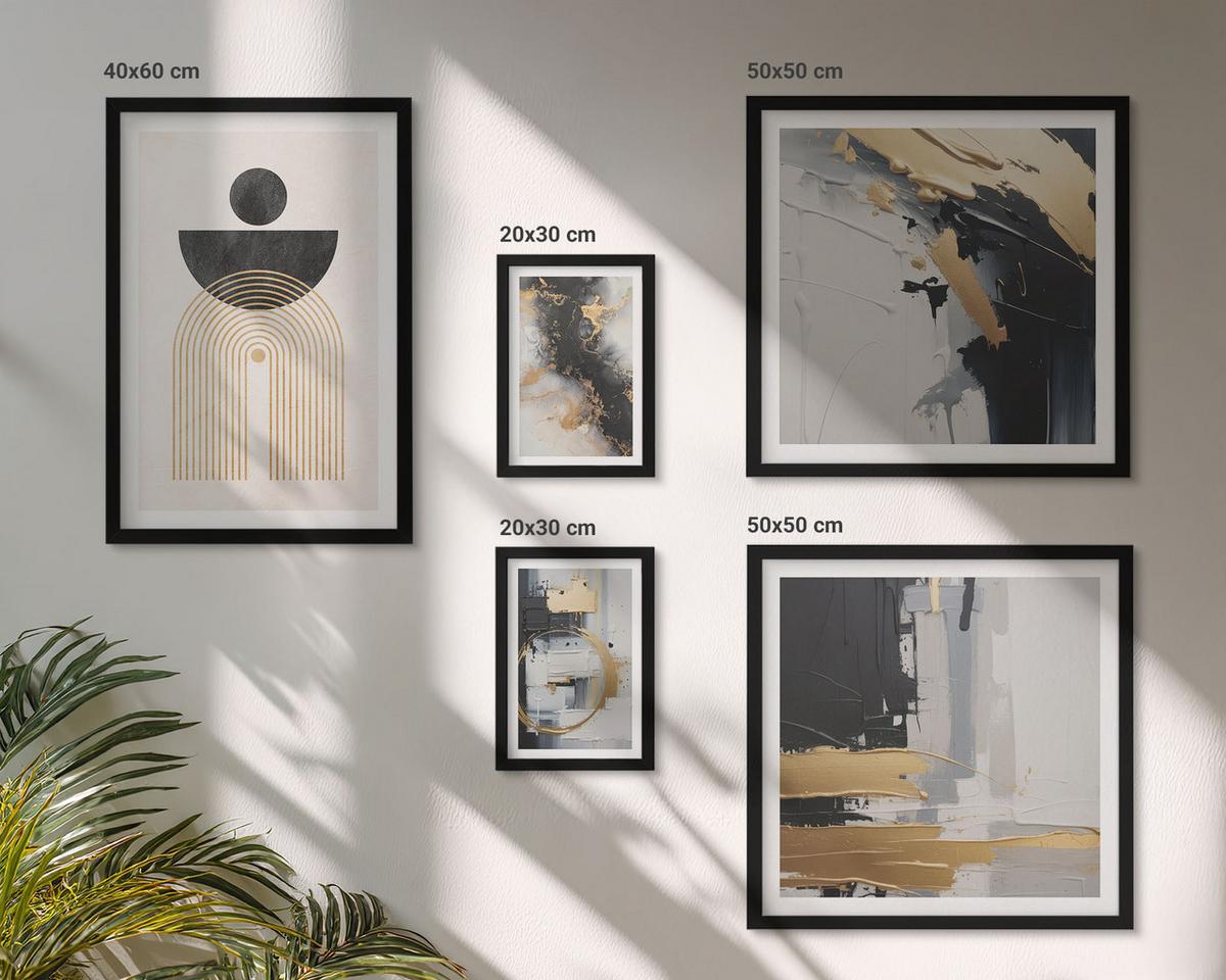 BILDER SET 5er Set - 50x50 cm & 20x30 cm & 40x60 cm Schwarzer Rahmen - Abstrakte Geometrie-Komposition - Schwarz, Kunststoff (40/60cm) - TULUP