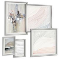 BILDER SET 5er Set - 50x50 cm & 20x30 cm & 40x60 cm Silberner Rahmen - Abstrakte Erdmuster - Silberfarben, Kunststoff (40/60cm) - TULUP